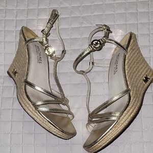 Michael Kors Gold and Tan Wedges